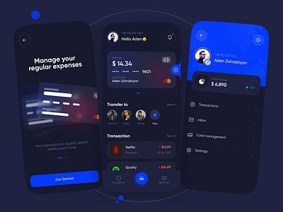 Card and expense management App banking banking app bankingapp card creditcard dark design expenses finance management mobile onboarding payment paymentapp ui ux wallet