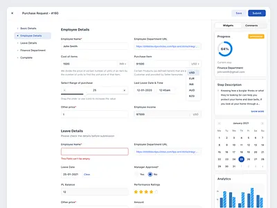 Form Builder - Runtime Page calendar chart component design dropdown errors form form field input navigation product design progress search tab tag web website widgets