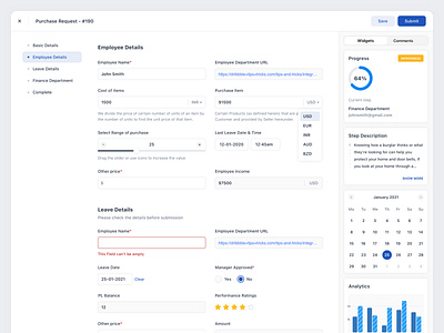 Form Builder - Runtime Page calendar chart component design dropdown errors form form field input navigation product design progress search tab tag web website widgets