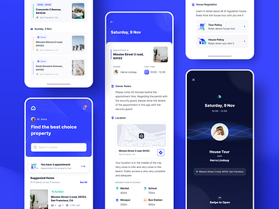 Exploration | Rent & Sales Property - Appointment Pages andorid appointments blue design detail illustration ios minimal mobile app mobile ui property property developer reminder tour ui uidesign uiux