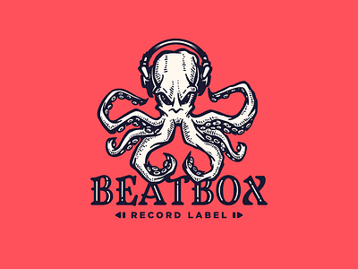 Record label character engraving headphones logo logotype music octopus producer recording recording studio tentacles vector vintage