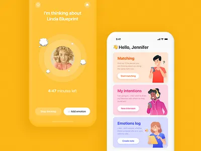 Inner. iOS mobile app for coincidences and mood sharing app card coincedence dating design emotion filter ios logo matching mobile ui ux