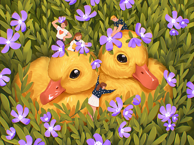 Book Illustration: Cute Ducklings bird book art book illustration character cute character design design studio digital art digital illustration digital painting duck duckling fairytale graphic design illustration illustration art illustrations illustrator little poultry