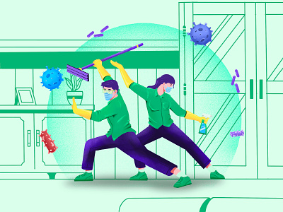 kung fu cleaner cleaning corona design exploration home illustrations kung fu matrialart service webdesign