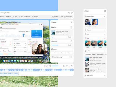 Vidflow - Side Panel Audio Editing audio dashboard b2c card component create flow dashboard expand menu hifi music editing product design recording dashboard saas screen editing side bar side panel speed music audio video editing vidflow volume control wireframe