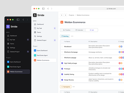 Stride - Task Management Dashboard clean dashboard design management product design project project management saas table task task management ui