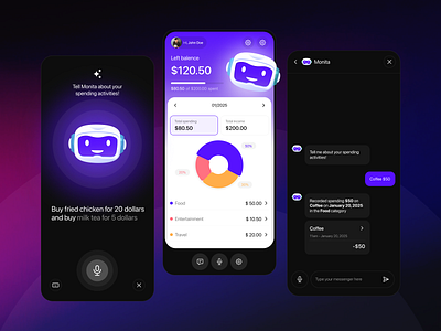 AI Money Tracker APP | UI Mobile APP Design ai app ai finance ai tracker creative dark mode design systems finance app mobile app design money tracker app save money ui ux design ui design user research voice assistant