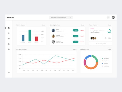 FinWorx - Freelancer Dashboard for Work & Finance Management finance finance dshboard fintech fintech ui money management productivity tool productivityapp project management saas ui web design