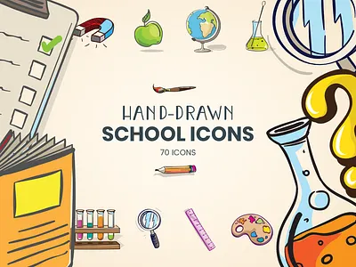 Hand Drawn School Icons Set cartoon collection concept design education elements graphic icon icon set illustration item modern school set teaching vector