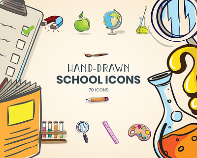 Hand Drawn School Icons Set cartoon collection concept design education elements graphic icon icon set illustration item modern school set teaching vector