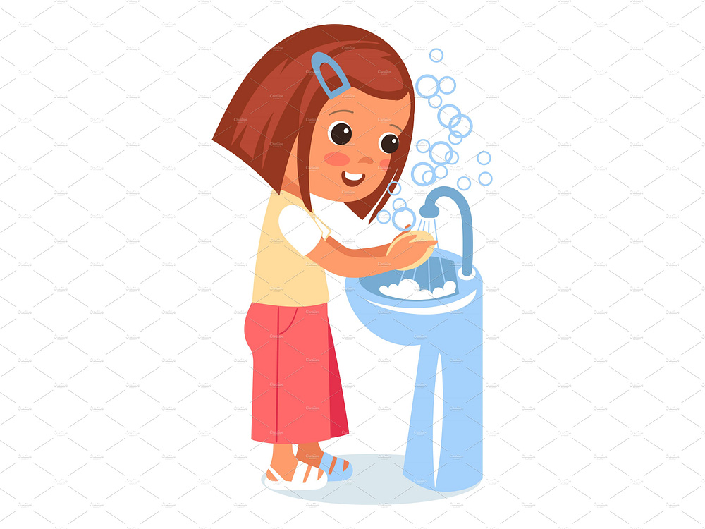 Child washing hand in sink with soap by Nadezhda on Dribbble