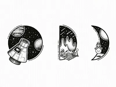 Celestial Sketchbook - Moon Phases alien astronaut cone dunes galaxy moon moons moonscape nose phases picnic robot robots shuttle space spacehopper spaceman spacewoman stars startup