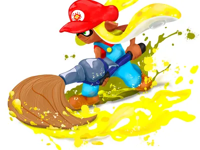 Super Mario Inkling Girl (Splatoon) fanart geek illustration illustration art inkbrush inkling ipad pro nerd nintendo procreate art splatoon videogames