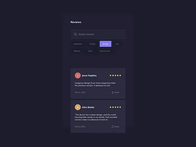 Reviews UI Component Design component design dark mode ui design dark theme ildiesign review review design review ui component ui ui design ui design daily ux ux design