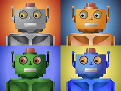 Colebot colorful illustration retro retrofuturism robot variations vector vintage