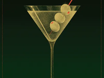 Dirty Martini alcohol drinks gin glass green martini olives stipple stippling