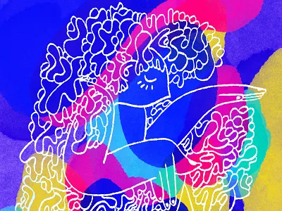 Sleepwalking blue character illustration pink portrait purple yellow