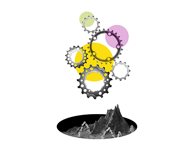 Exiting the Pain Cave bicycles bike parts chainrings collage collage art cycling digital collage poster