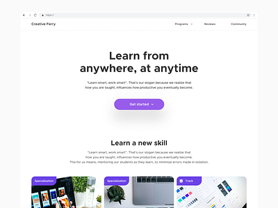 Creative Ferry's website academy career website design design courses e learning education education website flat ui learn online online courses online education online training school skill website website ui