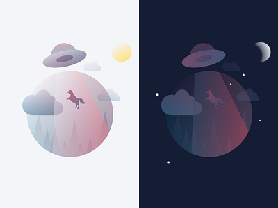 General error illustration dark mode darkblue day and night error error page horse illustration illustration art mood moon purple sun ufo ui ui illustration