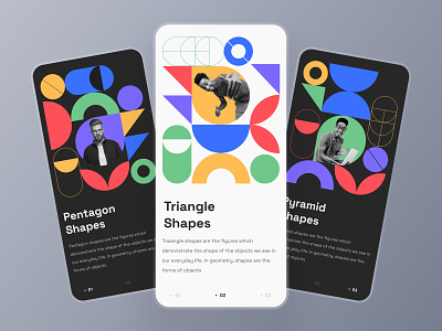 Geometric Shape Onboarding Page UI UX Design creative design geometric shape geometric ui design minimal mobile onboarding onboarding onboarding screen onboarding screens onboarding ui polygon shape pyramid shape shape shapes trending triangle ui design uidesign user experience user interface