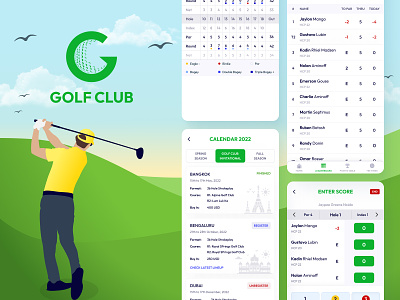 Golf Club App app design artwork case study design event golf golf club gradient graphic design illustration leaderboard minimal mobile design scorecard sports tour typography ui ux vector