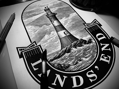 Land's End Logo by Steven Noble artwork engraving etching ink art line art logo pen and ink scratchboard woodcut steven noble woodcut