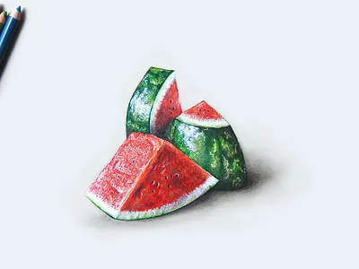 Fruit Watermelon 3D Drawing - Drawing tutorial 3d art 3d drawing amazing drawings artrack best drawings green illustration painting red watermelon