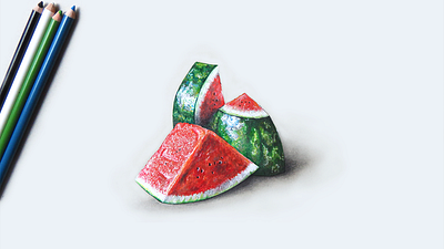 Fruit Watermelon 3D Drawing - Drawing tutorial 3d art 3d drawing amazing drawings artrack best drawings green illustration painting red watermelon