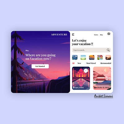 Vacation Planner Website Home Screen behance design designer dribbble figma photoshop travel travel app travel blog typography uidesign uxdesign uxui uxuidesign