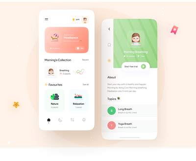 Stress Relaxation App anxiety app calming app chill chilling courses creative green illustration meditation app mindful minimal music relaxation relaxing app relief stress ui uiux yoga