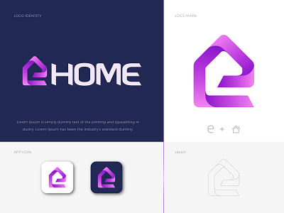 eHOME Letter 'E' Modern Logo app icon brand identity branding corporate logo creative logo ehome logo gfxpreceptor idea letter e logo lettering logotype minimalist minimalist logo modern modern logo modernism purple sketch typography wordmark