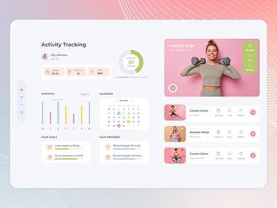 Fitness Activity Tracking activity branding calorie check activity dashboard figma fitness fitness at home fitness statistics fitness video goals health online gym personalt training project sport tracking ui workout