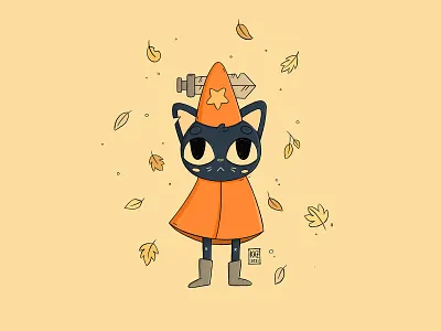 Mae in May 🍂🍁 autumn autumn leaves cat cosplay costume fall fanart halloween illustration mae nintendo nintendoswitch sword videogame witch