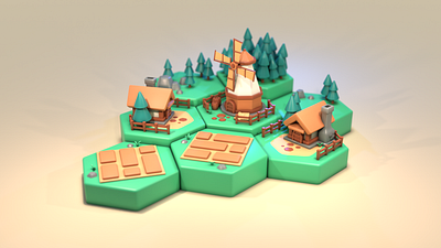 Farming 3d 3d art blender blender3d farming game gameart gameassets gamedev hexagon house lowpoly medieval mill rts town trees village windmill windmills