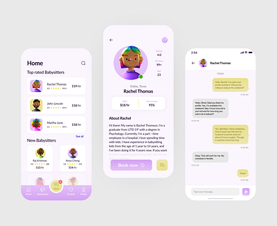 Babysitter Booking App ui uidesign uiux uiuxdesigner user experience design user experience designer user interface design userexperience userinterface uxui