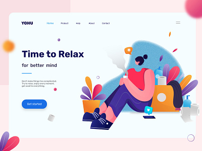 Relaxing time , Hero image illustration app illustration background design digital art home page illustration homepage illustration illustration trend interface landingpage poster relax time ui uidesign vector illustration web web page illustration webdesign website