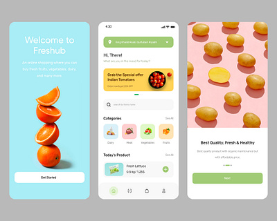 Freshub Grocery App adobe xd app application delivery app food fruits groceries ui user interface ux vegetable