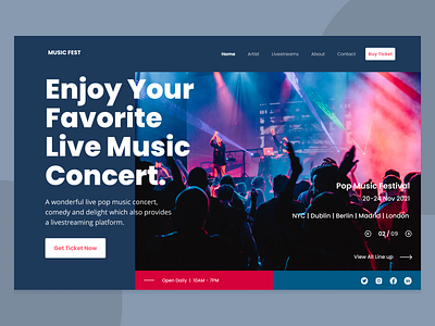 Music Festival Page - Explorations bold typography daily ui header homepage landing page minimalist music music festival screen ui ux ui design ui designs ui ux web design website