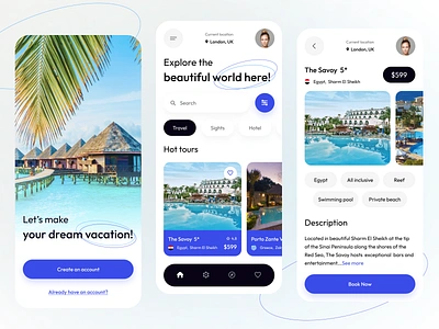 Travel App Concept app beach design dream hotel leisure mobileappdesign ocean sand sea sun tourism travel travelling ui ui design ux ux design vacation world