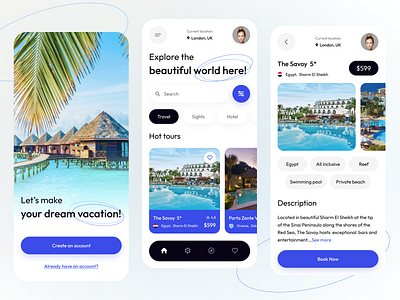 Travel App Concept app beach design dream hotel leisure mobileappdesign ocean sand sea sun tourism travel travelling ui ui design ux ux design vacation world