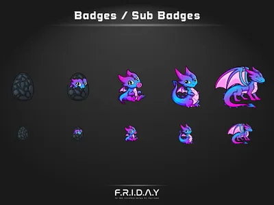 sub badges for twitch / hatching dragon cartoon custom emotes twitch custom logo customemotes esportlogo graphicdesign illustration illustrator logo streamers subbadges twitch