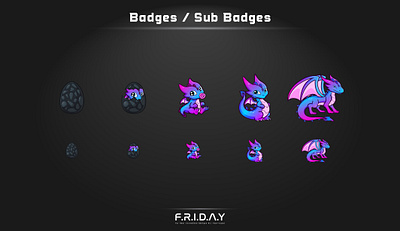 sub badges for twitch / hatching dragon cartoon custom emotes twitch custom logo customemotes esportlogo graphicdesign illustration illustrator logo streamers subbadges twitch