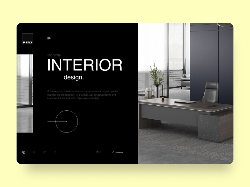 UX/UI design for company RENZ 3d black brand branding company design furniture germany grey individual interior office premium present ui ukraine uxui webdesign website