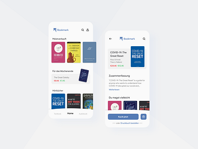 Bookmark e-Book and Audiobook Store app application design experience flat interface minimal mobile shop store ui user ux