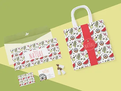 Botanical package design branding fruits leaves logo mockup nature package design pattern vector