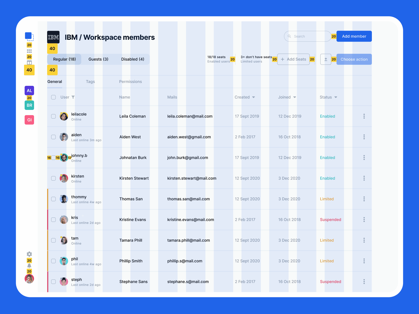 FeatureMap - Members spacing bazen agency collaboration app dashboard dashboard ui featuremap management tool pop up productivity app project management project management tool project manager project productivity saas table task tracker team management time tracker ui ux