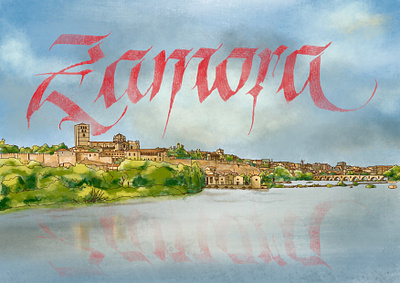 Zamora calligraphy card city illustration postal zamora