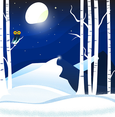 winter blues - isolation digital illustration illustration illustrator moon moonillustration owl snowyowl winter