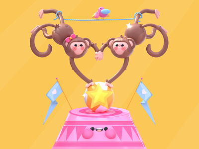 Love Show 3d 3d art 3d artist animals ball birds c4d character circus design dribbble dribbble best shot illustration kawai kawaii kawaii art love money show valentines day